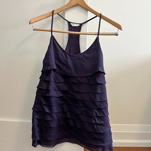CLUB MONACO 100% Silk Purple Tiered Ruffle Top Size Small